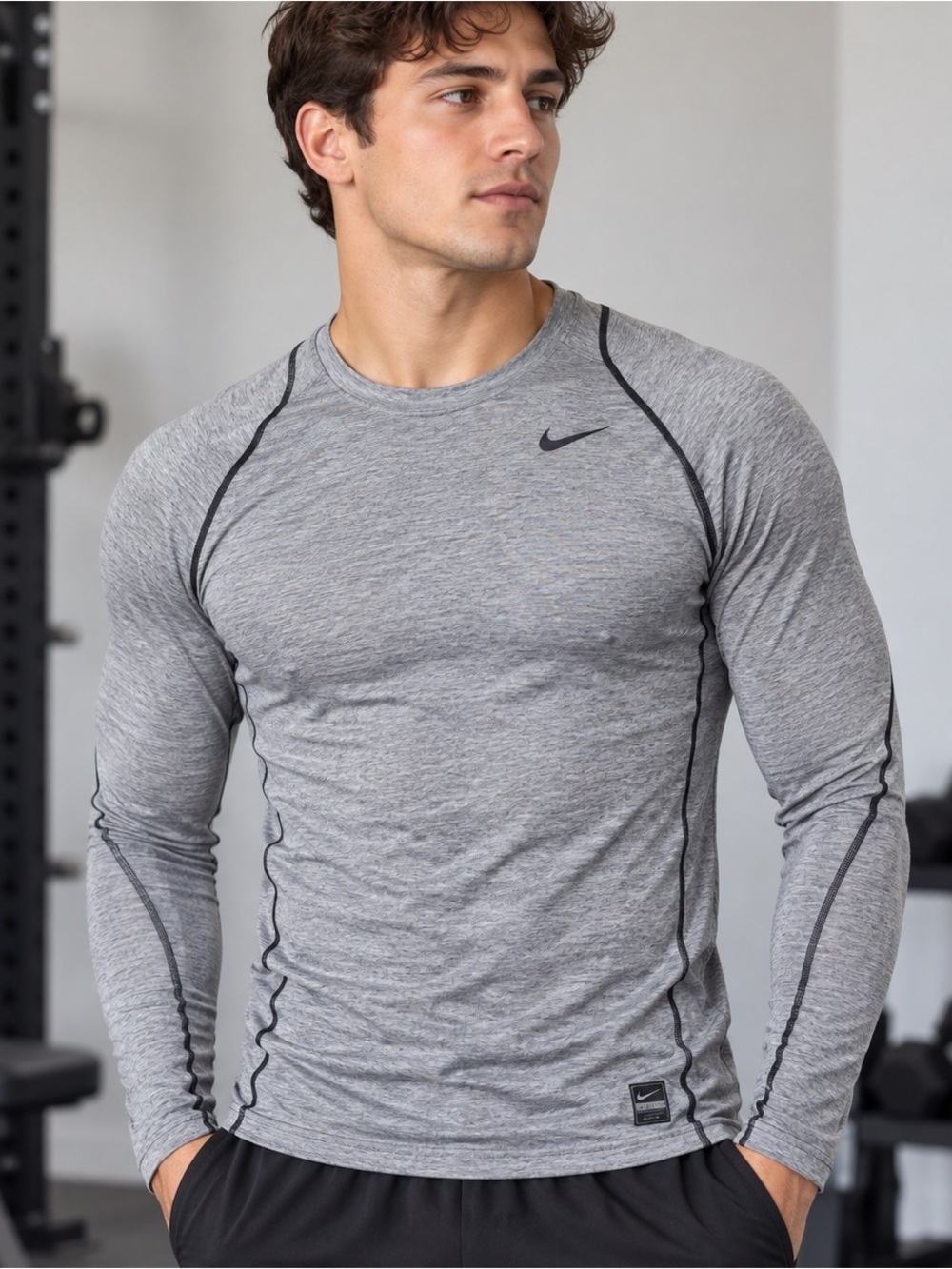 Nike Pro Long Sleeve Shirt Mens Small Fitted Training Baselayer Gray